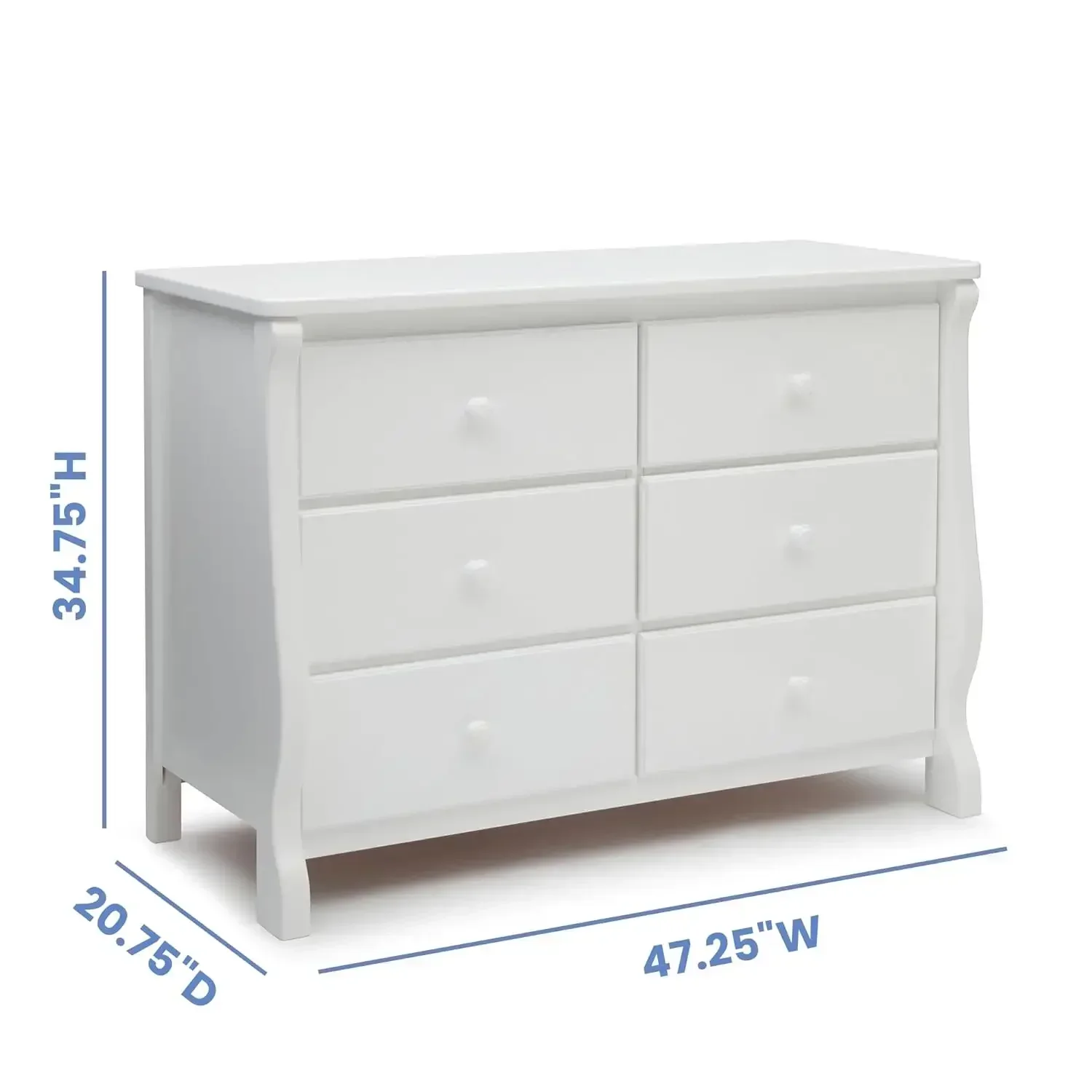 Universal 6 Drawer Dresser with Interlocking Drawers - Greenguard Gold Certified, White