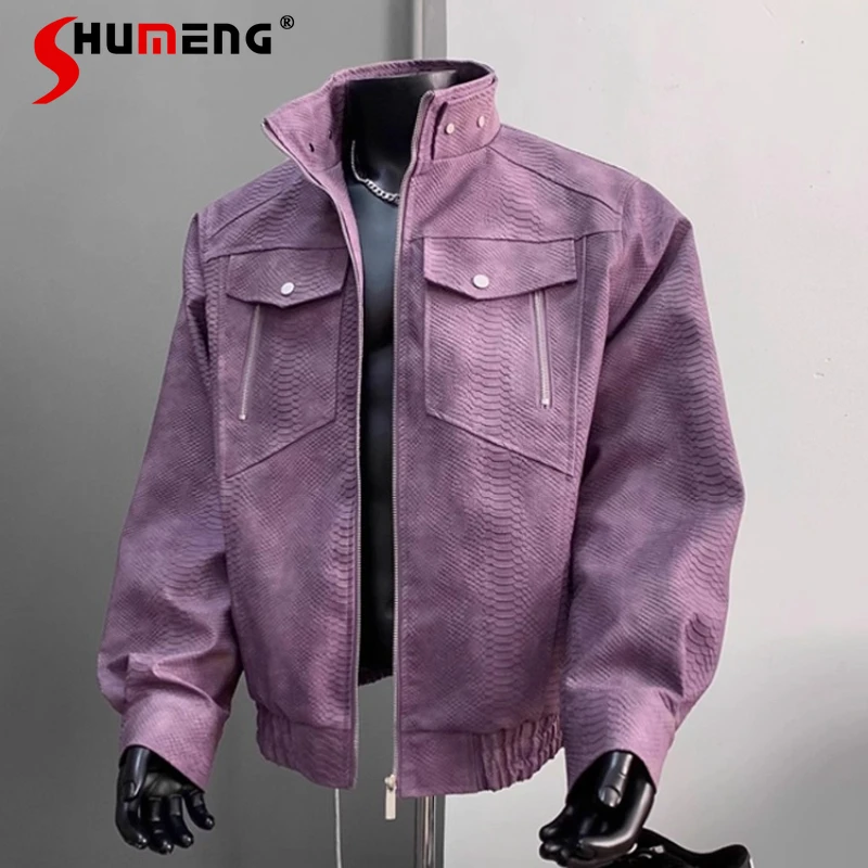 

Fashion Flight Jackets Men 2025 Spring New High-end PU Leather Coats Male American Style Handsome Motorcycle Faux Leather Jacket