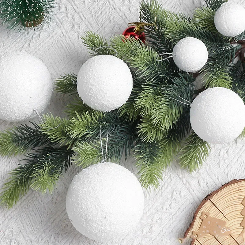 Christmas Snowballs White Foam Christmas Balls Ornaments for Xmas Tree Hanging Pendant Ball New Year Party Home Decoration Suppl