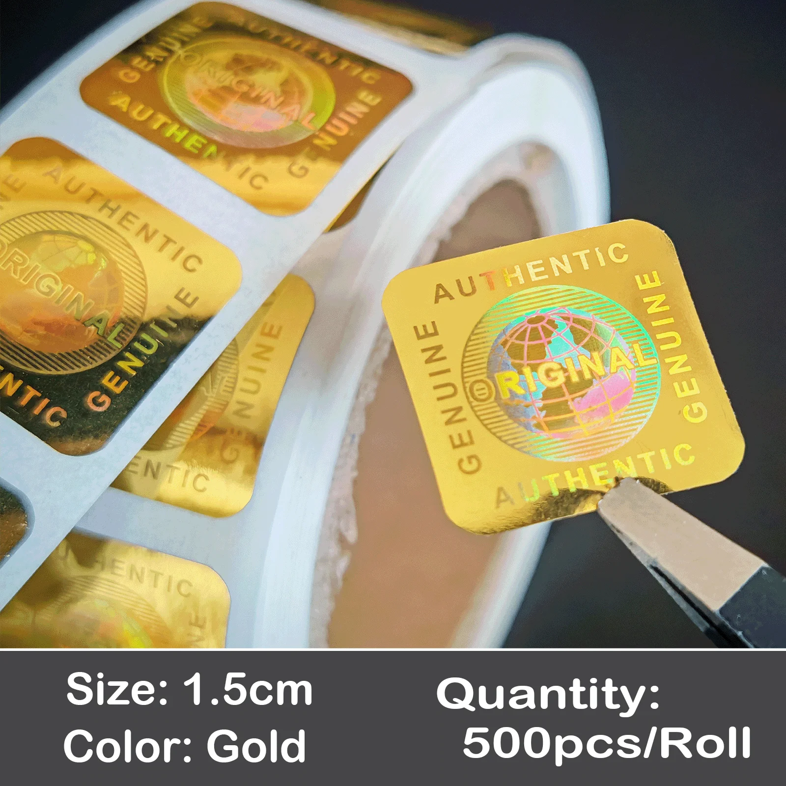 500 Stück pro Rolle Hologramm Manipulationssichere Aufkleber Original Echte Sicherheits-Garantie-Siegel-Etiketten Universelles Erd-Design 15mm