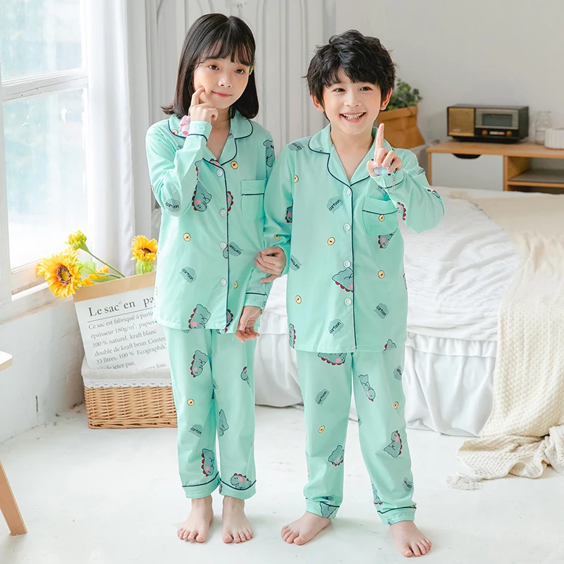 Cotton Pajamas for Boys Girls Short and Long Sleeve Sleepwear Clothes Baby Rabbit Dinosaur Print Pyjamas Children Loungewear