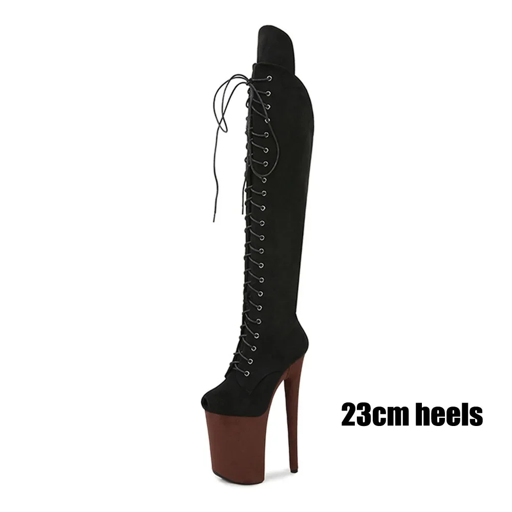 23cm suede fishmouth boots European style super high heels, hate sky high sexy pole dancing shoes, catwalk performance shoes