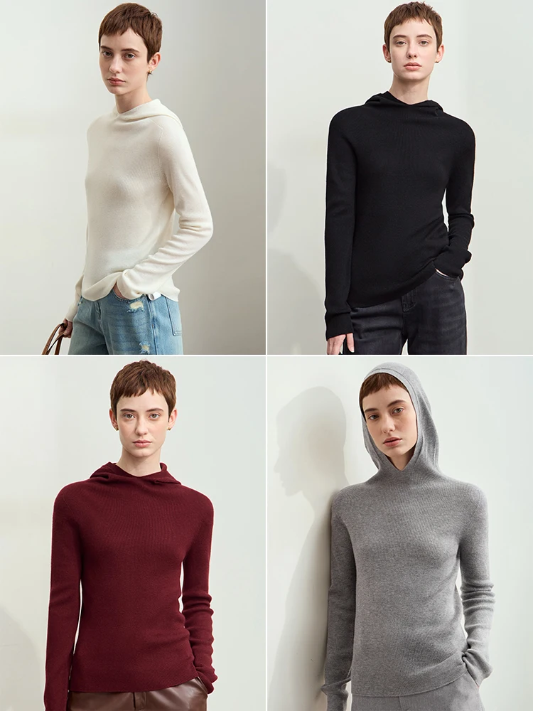 AMII Minimalist  2024 Autumn Winter New Casual Sweater for Women Female Simple Basics Seamless Hooded Straight Pullover 12444038