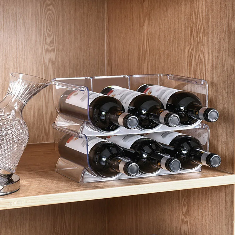 ​​Transparent PET Stackable Wine Rack - Multi-Tier Home Refrigerator Organizer for Cups Mugs Storage​​