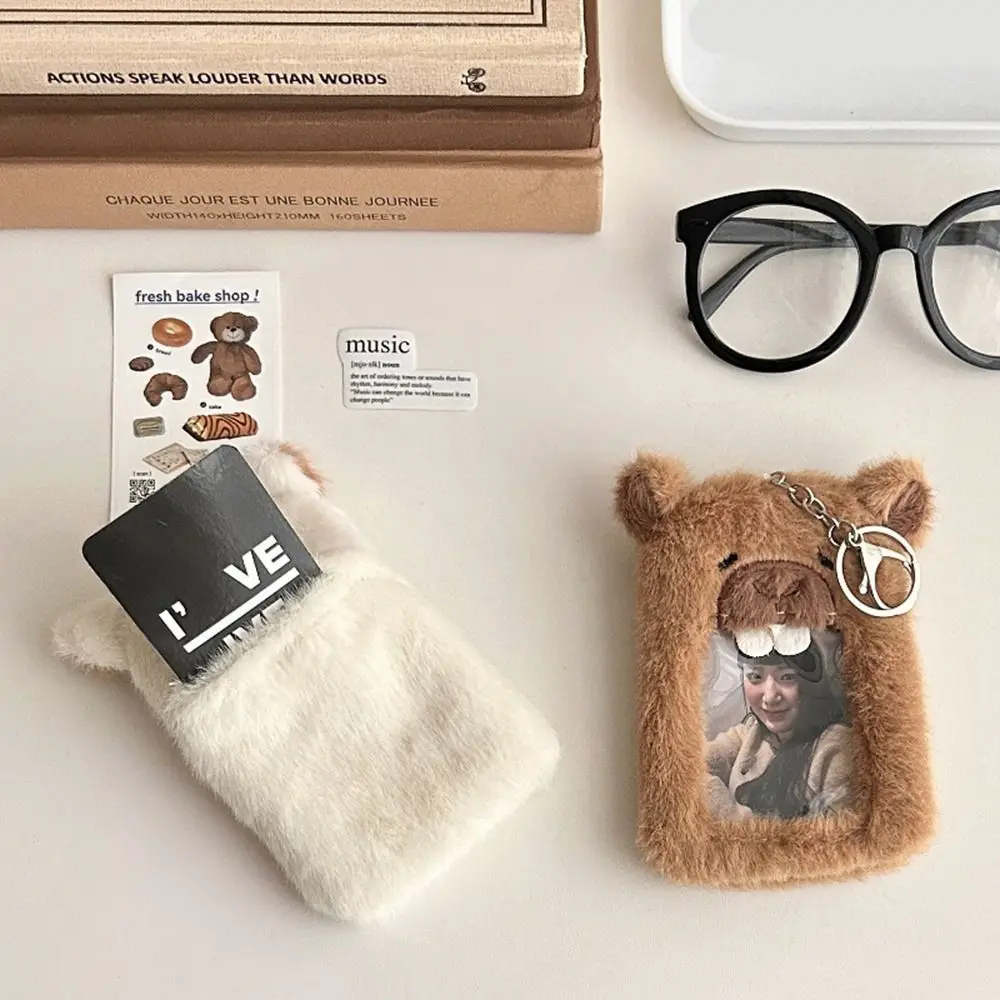 Cartoon Photocard Holder Fluffy Bag Pendant Animal Plush Photocard Holder Korean Style Card Sleeve Bus Card Holder Student