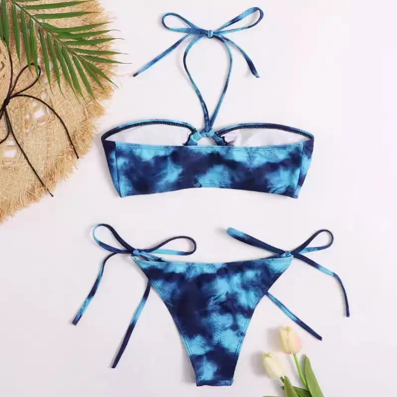 Sexy Wax printing Bikini Set Swimwear For Women Fashion Low Waist Drawstring Tankini Swimsuit Summer Beach Vacation Fashion Swim