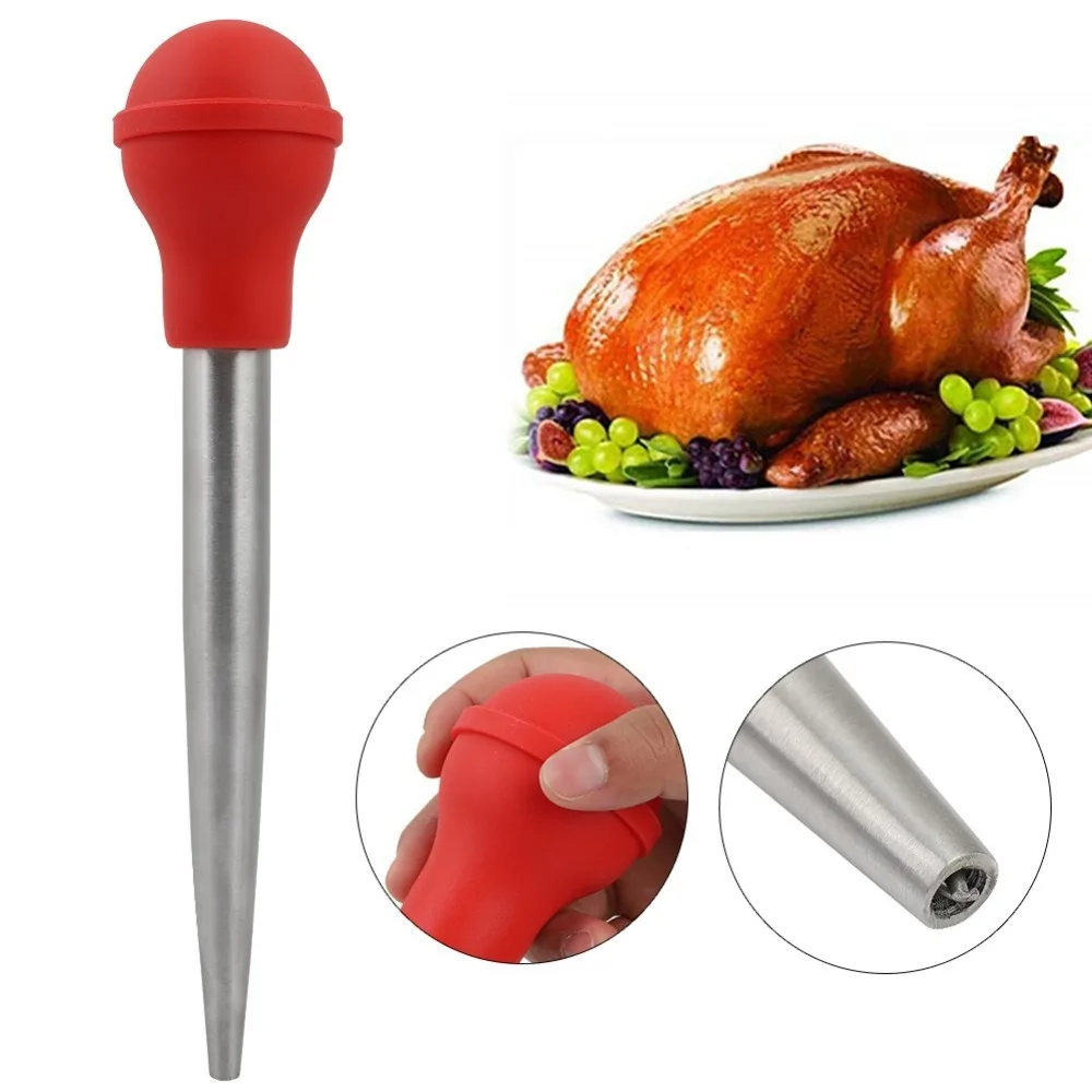 304Stainless Steel Turkey Baster Syringe 2 Injector Needles Cleaning Brush Marinade Injector Turkey Cooking Tool Turkey Basting
