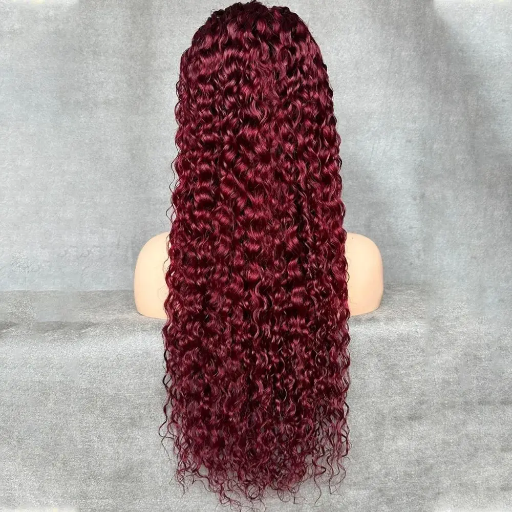 13x4 Deep Wave Lace Front Wigs Burgundy Wig Human Hair 99j Burgundy 30 Inch Human Hair Pre Plucked HD Transparent Lace Frontal Wigs for Black Women Wine Red Colored Wig 99J Burgundy Lace Front Wigs St