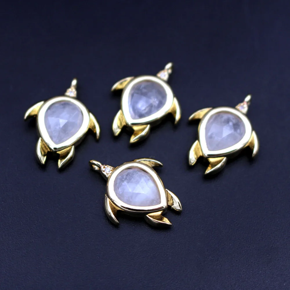 10pcs DIY Jewelry Accessories Turtle Shape Natural Blue Amazonite Quartz Stone Pendant CZ Charms for Earrings Bracelet Necklace