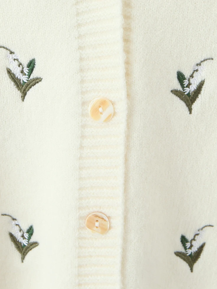 

Sweet Embroidered V-Ne Knitted Open Cardigan Women's Autumn Winter Loose Slimming Versatile Sweater Jaet Top