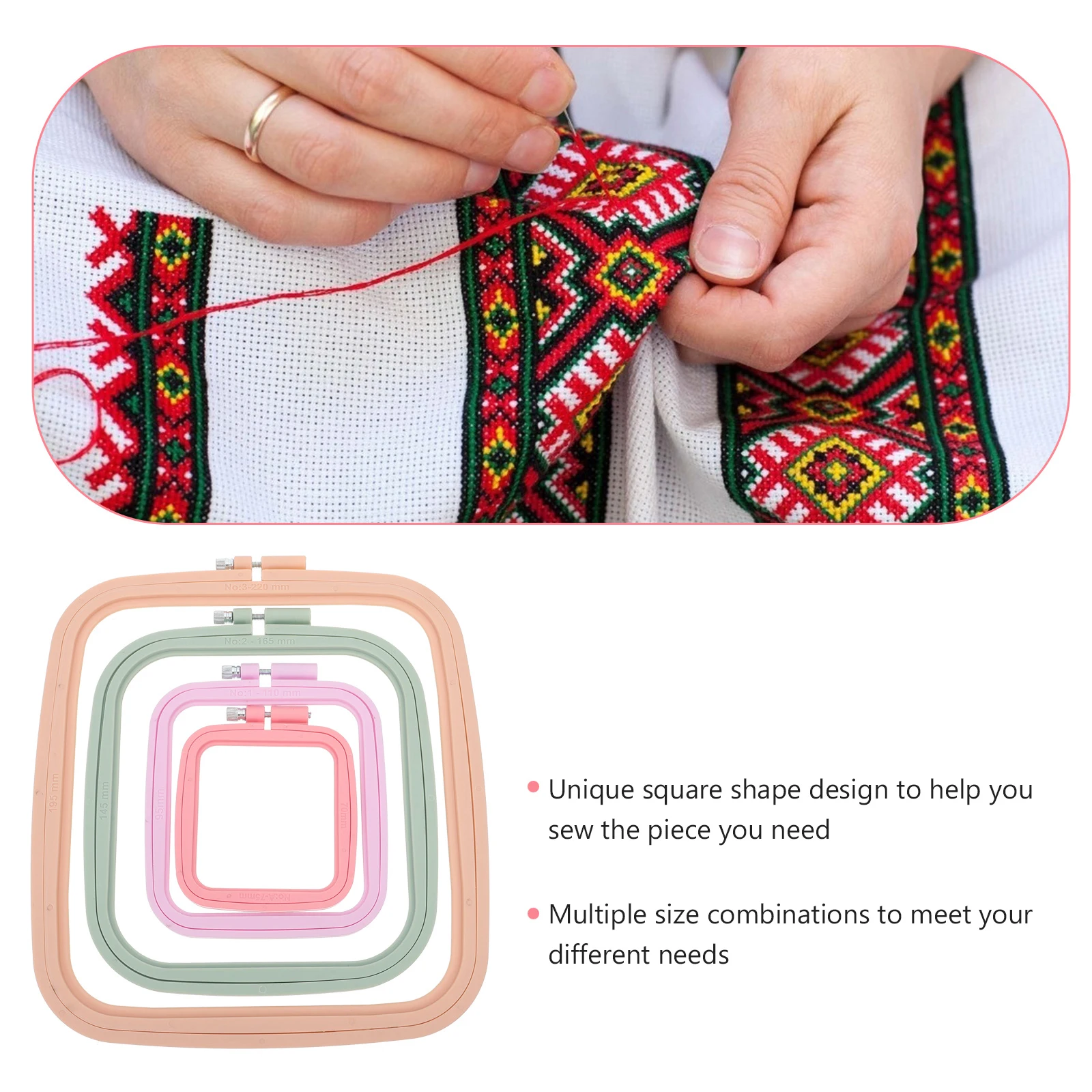 

4Pcs Square Hoops Plastic Cross Stitch Frame Rectangle Needlework Tools Round Embroidery Frame Sewing Aids Craft Supplies