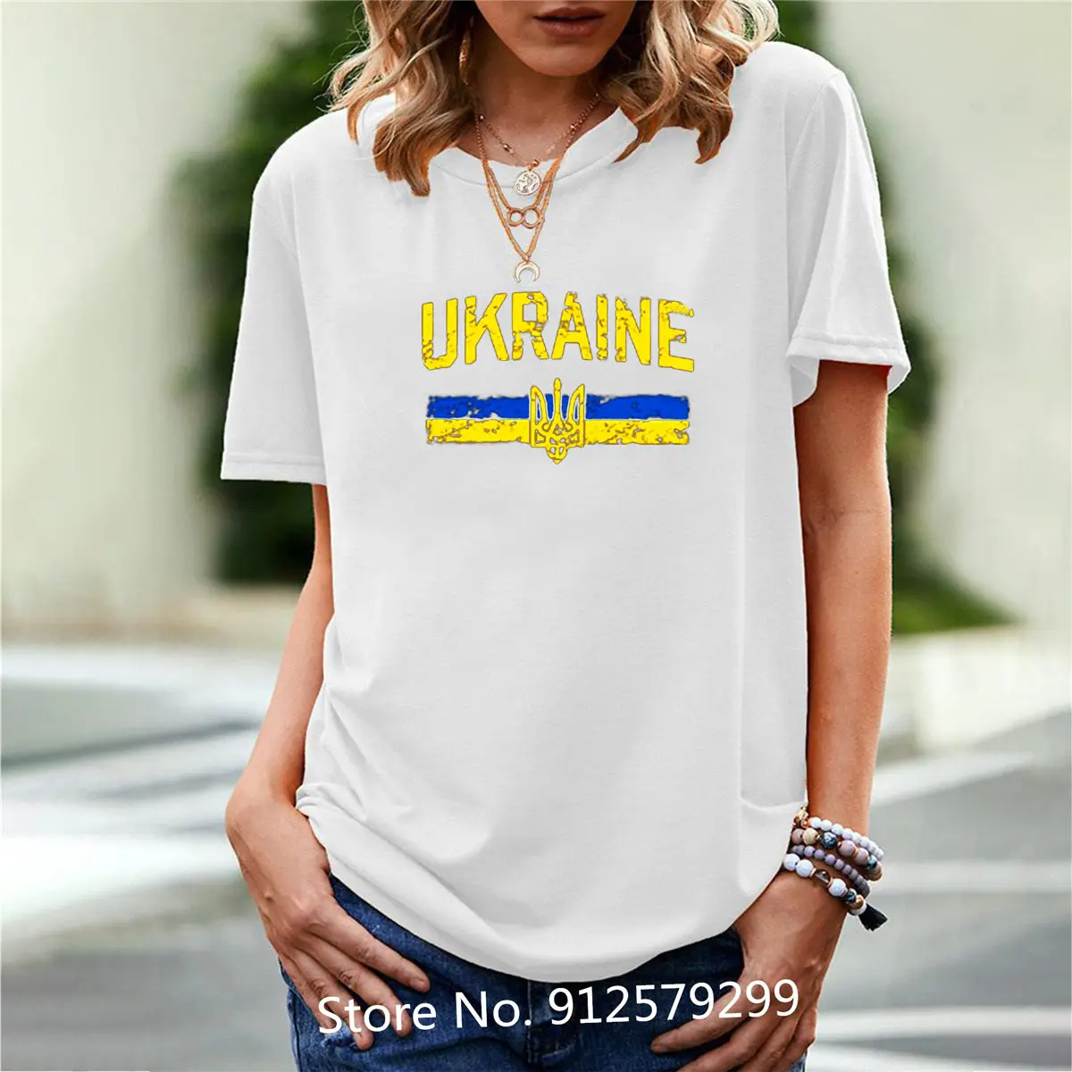 2022 Summer Women Cotton Tops Ukraine Print T-Shirts Ukraine Flag Design Pattern Tees Girls Casual Streetwear Clothes