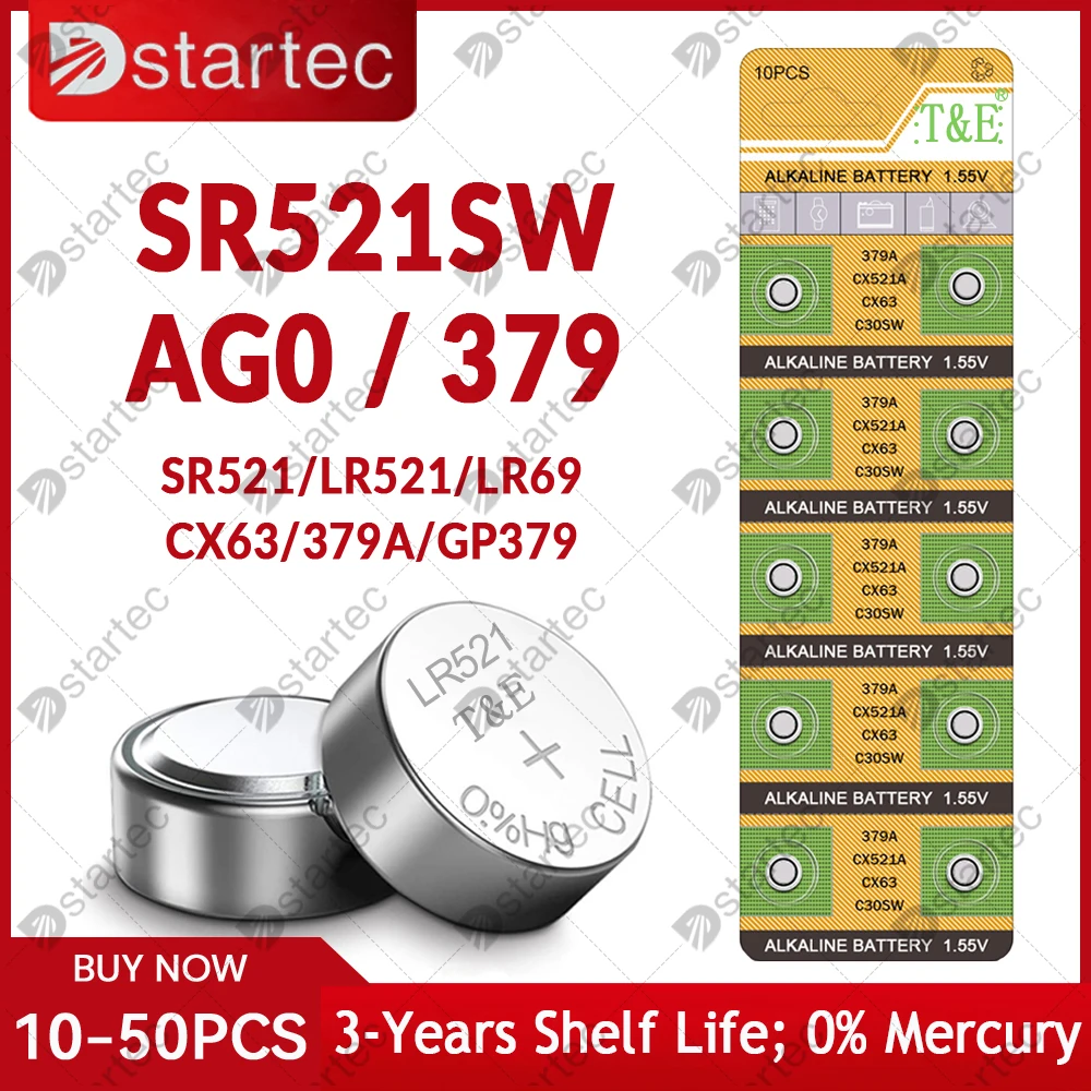 NEW 10-300PCS AG0 379 SR63 LR63 LR521 379A 1.55V Button Batteries For Watch Toys Remote SR521SW D379 Cell Coin Alkaline Battery