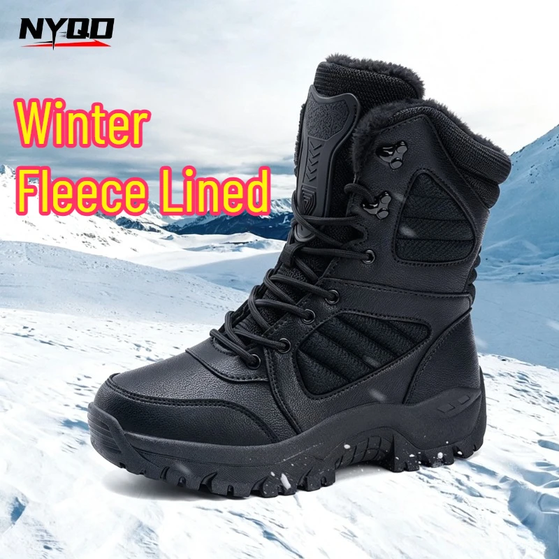 bottes-de-moto-a-tige-haute-pour-hommes-bottes-courtes-a-lacets-impermeables-et-antiderapantes-doublees-de-polaire-pour-l'hiver-chaussures-de-moto-pour-hommes