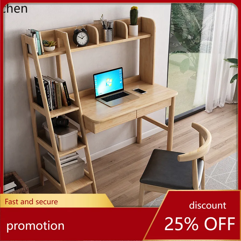 

HXL Solid Wood Desk with Integrated Bookshelf, Office Computer Study Desk