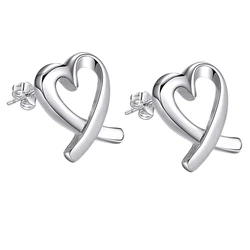 Fine Charms 925 Sterling Silver Fashion romantic heart stud Earrings for Women Holiday gifts classic party Jewelry