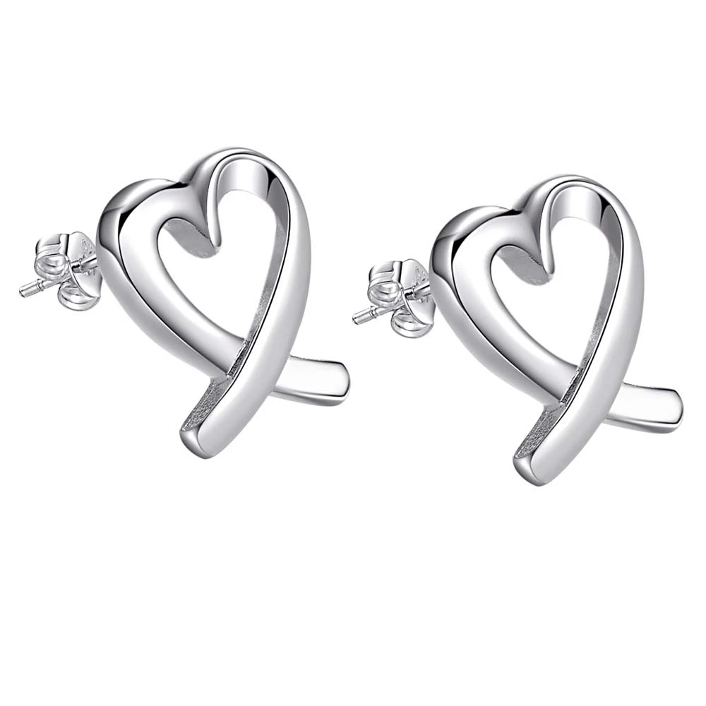 Fine Charms 925 Sterling Silver Fashion romantic heart stud Earrings for Women Holiday gifts classic party Jewelry