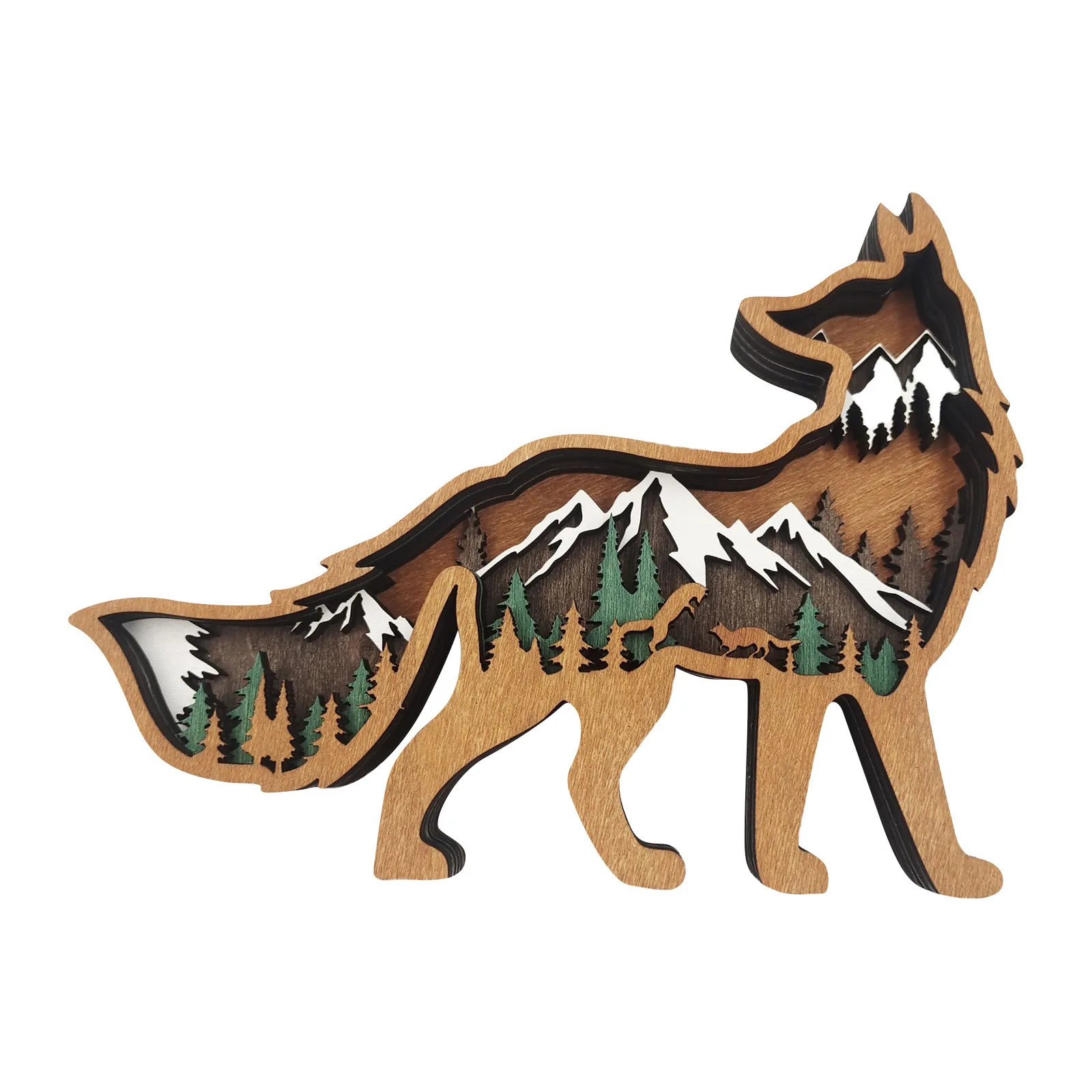 3d Hollow Home Fox Snow Mountain Pattern Decoration Wooden Ornament With Light Desktop Decorations Christmas Family Friends Gift