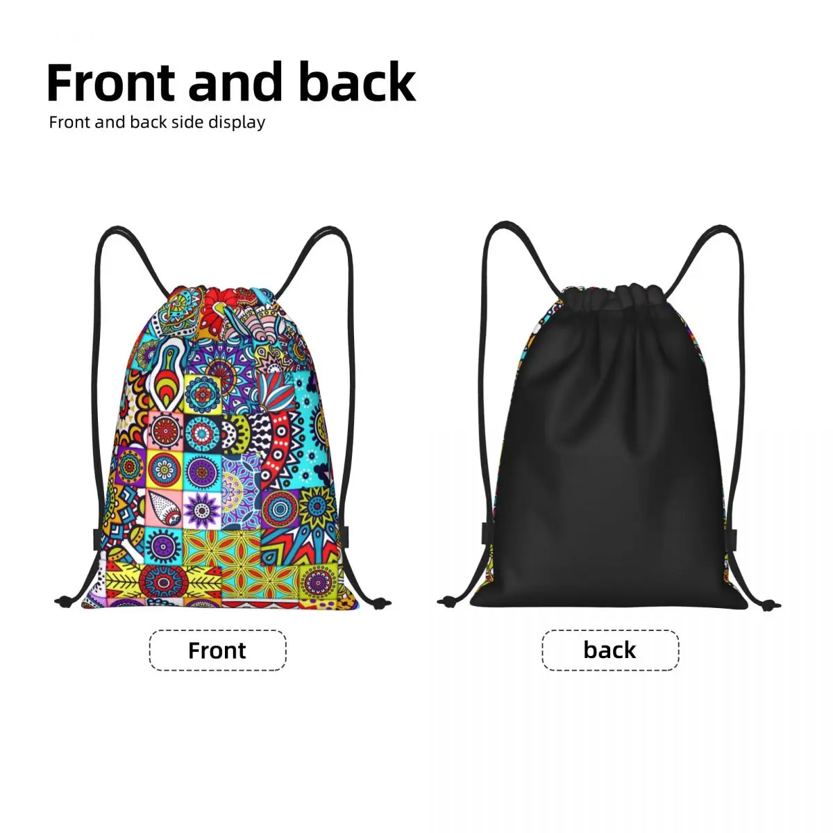 Custom African Ethnic Geometric Floral Design Drawstring Backpack Sports Gym Bag for Men Women Colorful Ankara Shopping Sackpack