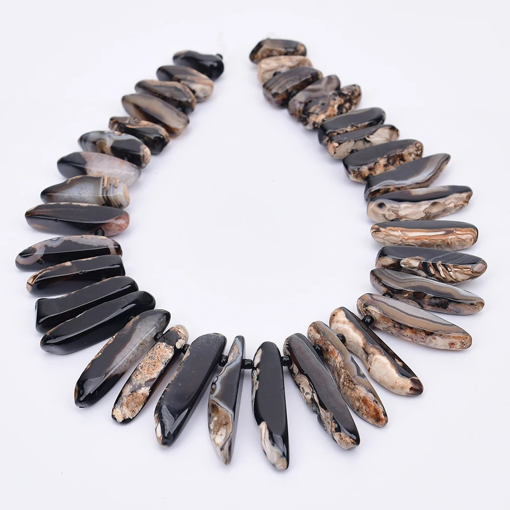 APDGG Natural Mix Black Uruguayan Agate Quartz Top-drilled Dogtooth Shape Loose Pendant Beads 16'' Strand Jewelry Making DIY