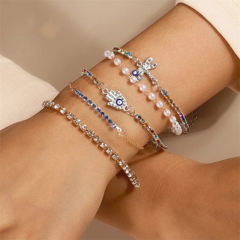 Aihua Bohemian Kristall türkisch glücklich blau Auge Armband Armreif für Frauen Gold Farbe Kette Armband Set Vintage Boho Schmuck Geschenke – Detail 13