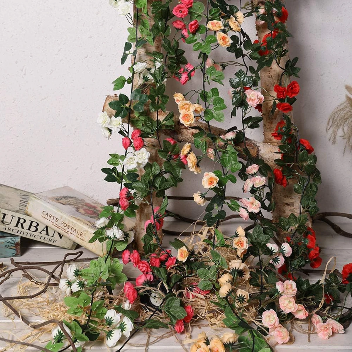 

180Cm 69 Heads Rose Artificial Flower Garland Wedding Wreath Festival Home Room Decoration Garden Arch Decor DIY Fake Leaf Vine