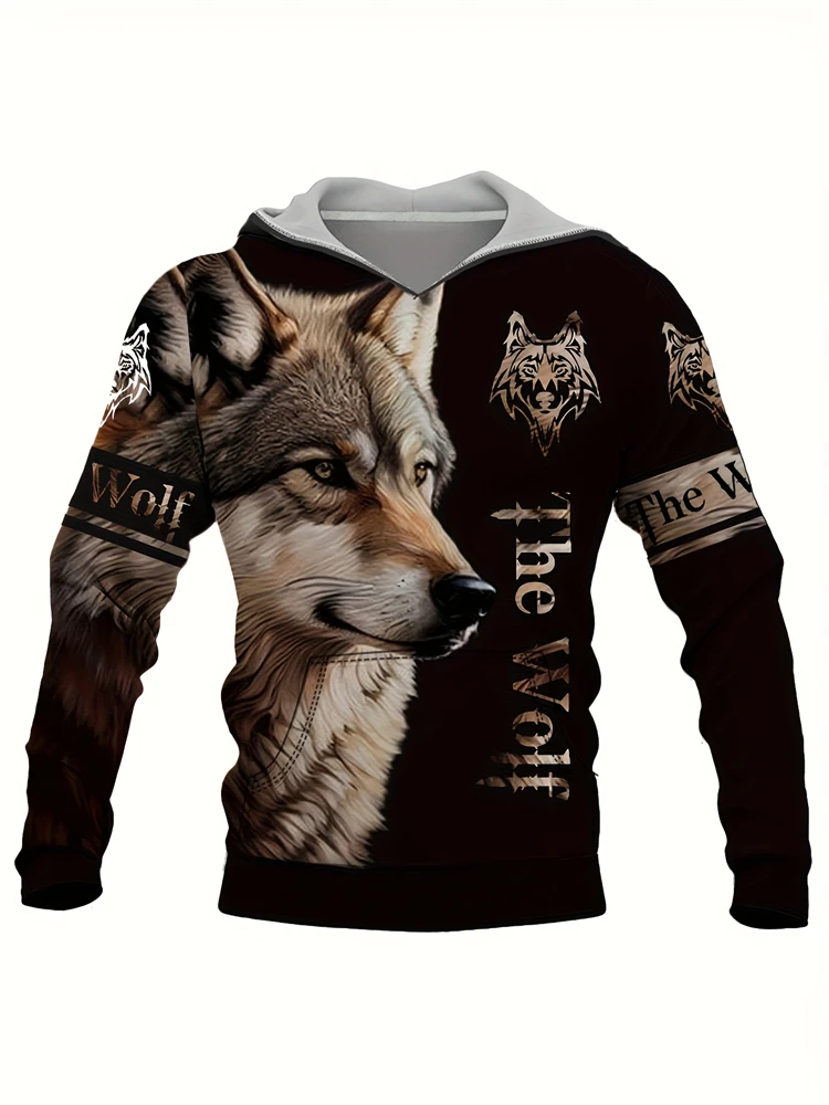 New Men Coyote Printed Casual Hoodie Spring Large Size Men's Long Sleeve Round Neck Sweatshirt Outdoor Sports Comfortable Hoodie