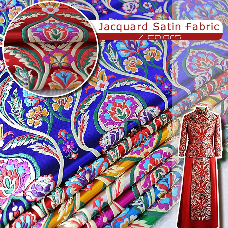 100*70cm Vintage Chinese Style Jacquard Satin Fabric For Sewing Kimono Cheongsam Gown Bag Stage Party Garment Fabric