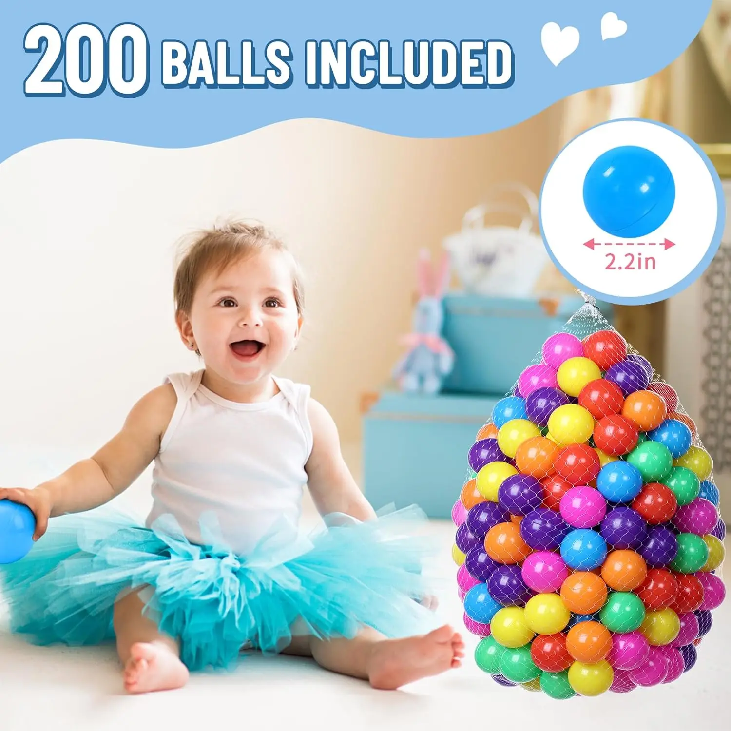 Foam Ball Pit for Toddlers with 200 Balls, Large Baby Ball Pit for Babies with Soft Memory Sponge, Indoor Outdoor Baby Playpen,