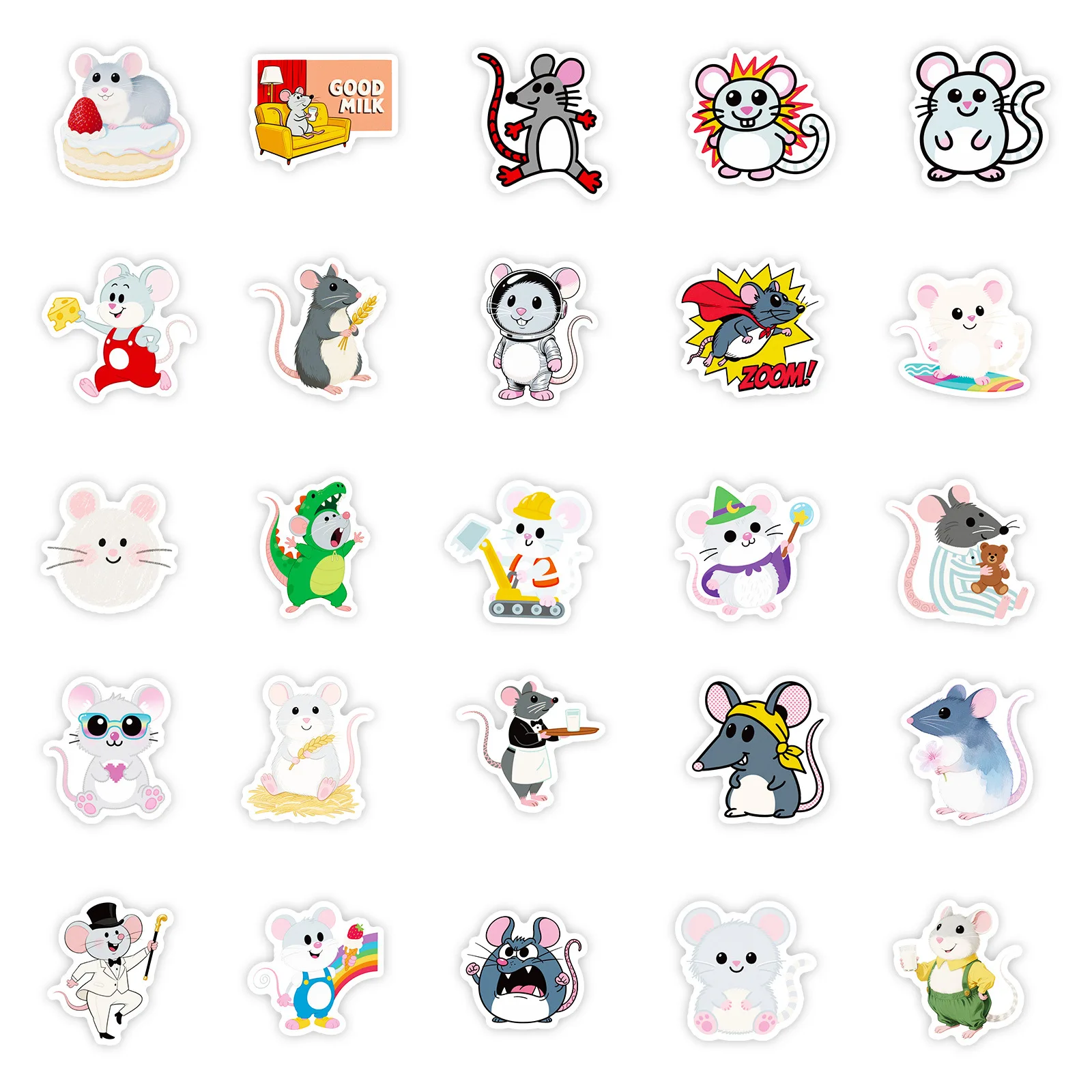 56 pièces Kawaii petite souris autocollants dessin animé Animal Graffiti décorer bricolage ordinateur portable téléphone Skateboard guitare jouets réfrigérateur décalcomanies