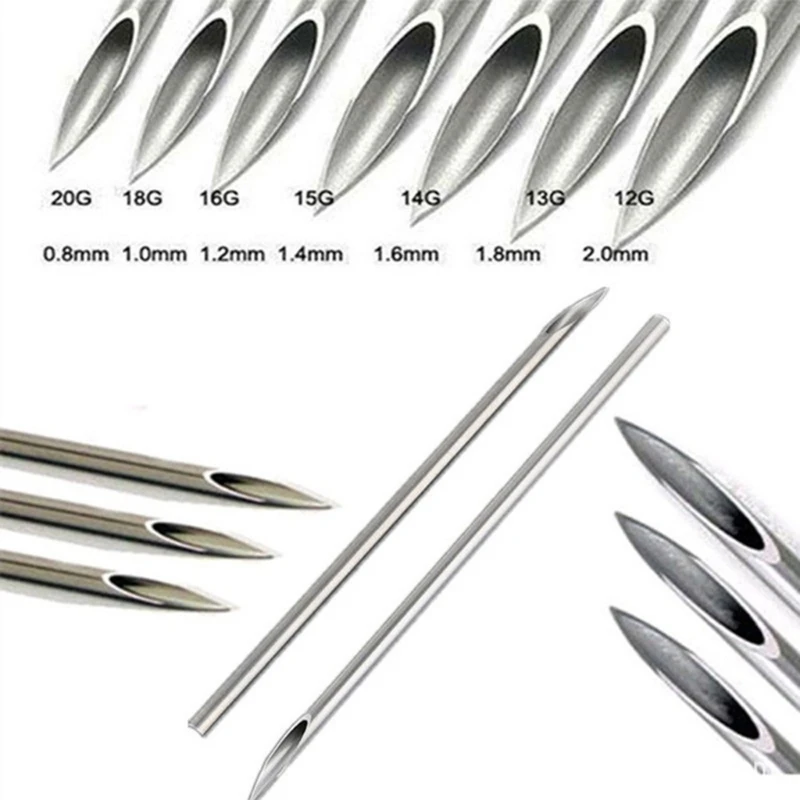 20Pcs/set Stainless Steel Body Piercing Needle 12G/13G/14G/15G/16G/17G/18G/19G/20G Hollow Mixed Piercing Needle Tool