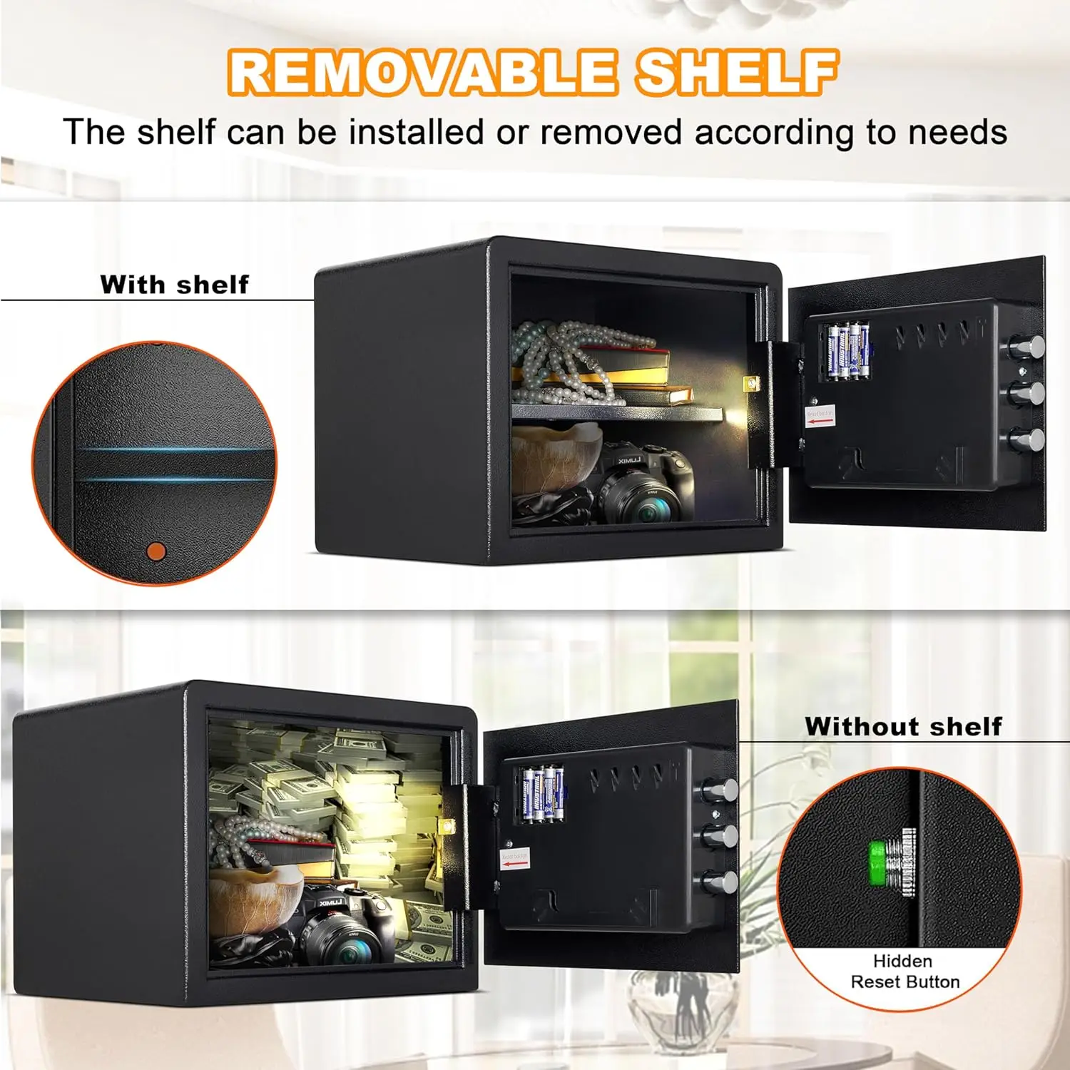 1.2 Cubic Feet Fingerprint Fireproof Home Safe With Fireproof Document Bag, Digital Security Safe With Removable Shelf Secure Ca