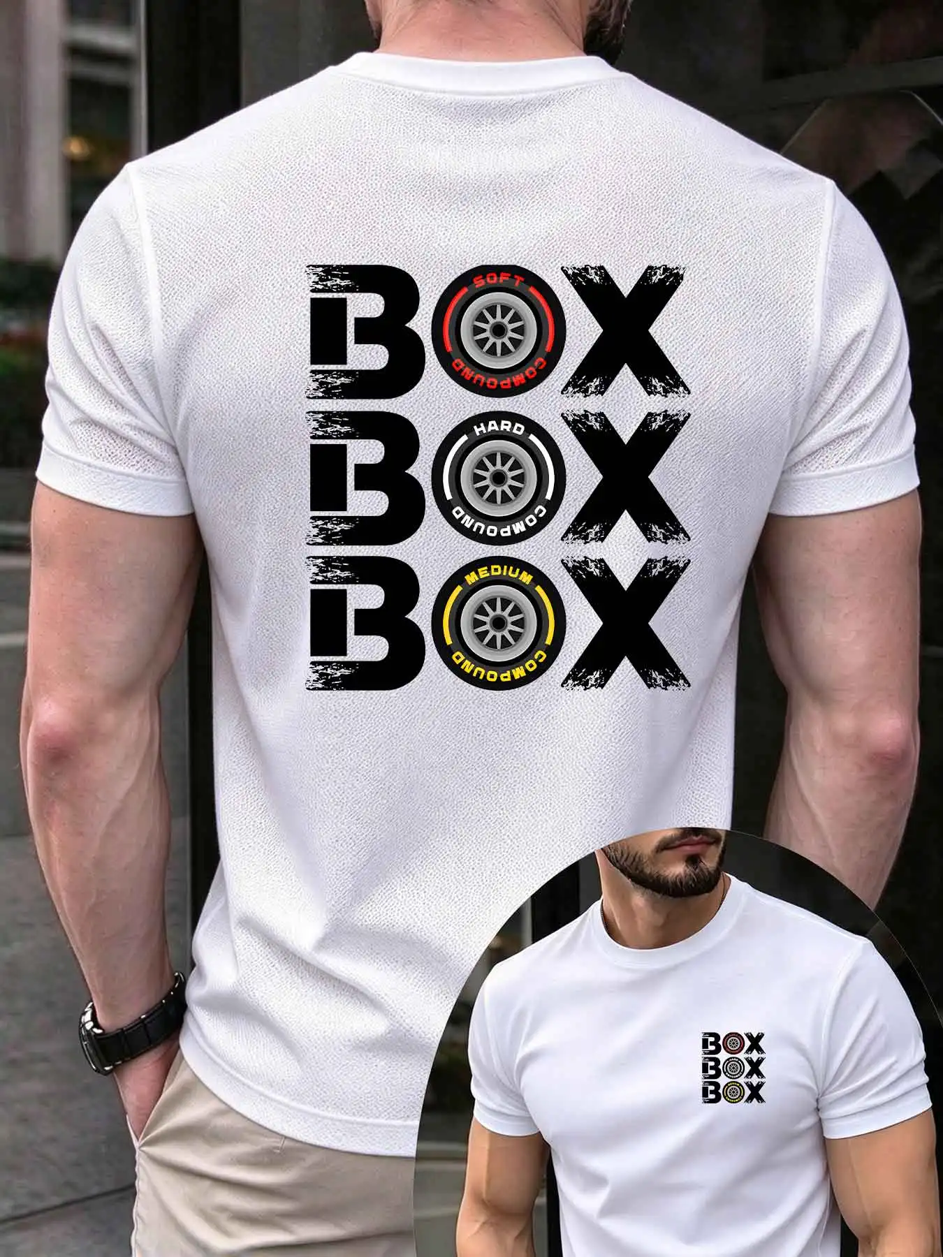 Men Racing Tire Letter Print Short Sleeve T Shirt Plus Size Round Neck Casual Tops Front&Back Print Breathable Daily Wear Tees