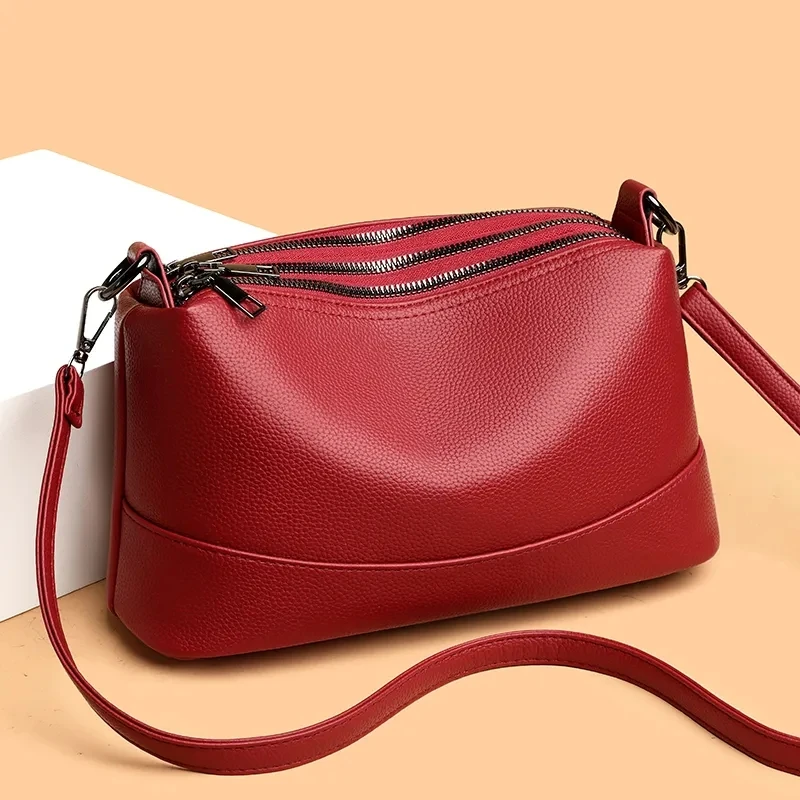 2024 torebki damskie o dużej pojemności 3-warstwowy zamek błyskawiczny jednokolorowe PU skórzane damskie torby na ramię torebka damska typu crossbody
