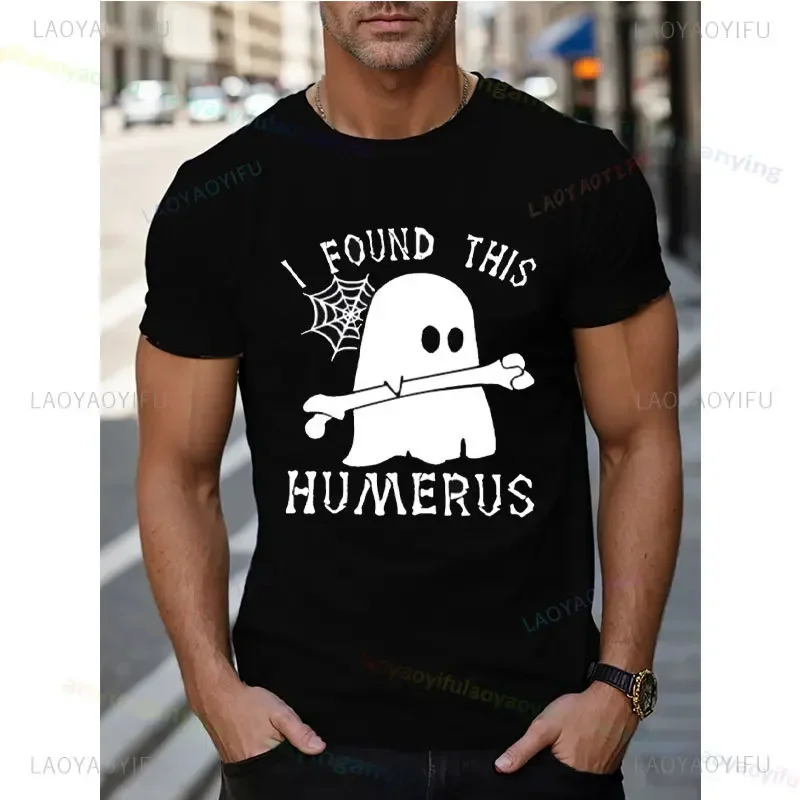 Summer Funny I Found This Humerus Letter Ghost Graphic Print Men's Crew Neck Short Sleeve T-shirt Trendy Tees Outdoor Sports