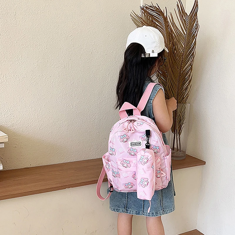 Sanrio Cute Melody Large Capacity Backpack Children Cartoon Schoolbag Fashion Printed Travel Bag School Supplies