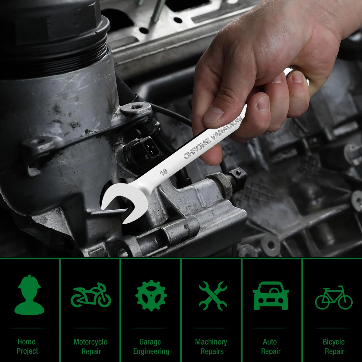 WOZOBUY 8mm-19mm Schwenkkopf Steckschlüssel Offenes Ende Kombinationsschlüssel Auto Auto Reparatur Werkzeug – Detail 5