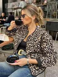 HH 2024 Casual Leopard Print Cotton Coats For Women Autumn Single-Breasted Pockets Long Sleeves O Neck Street Fashion Jacket