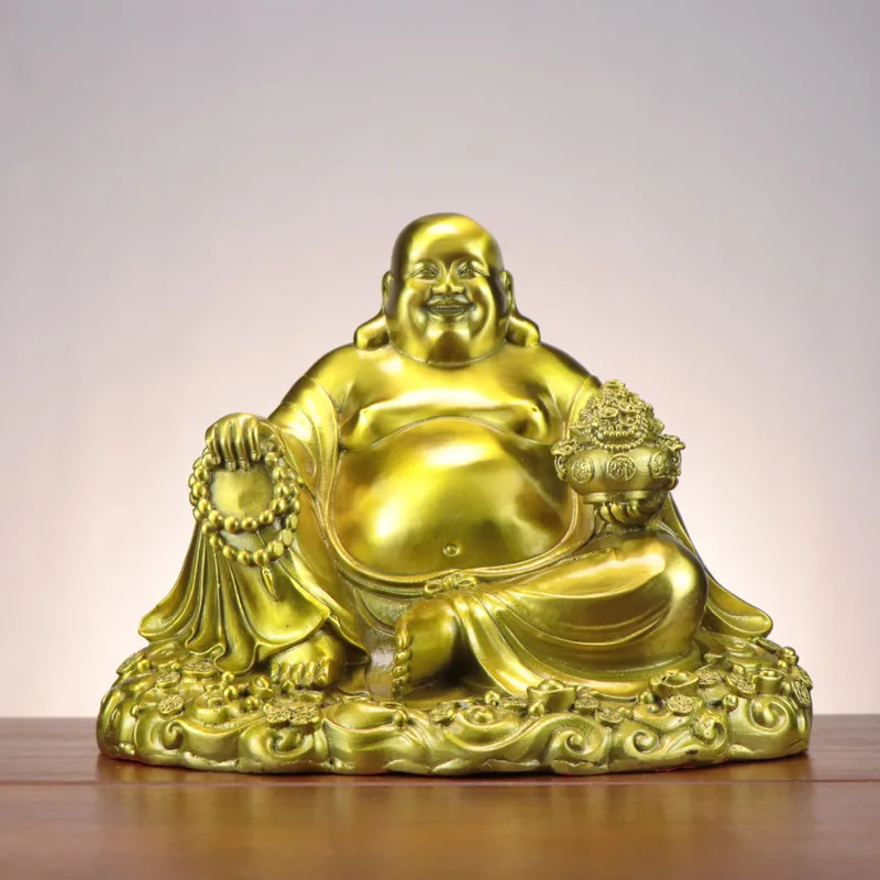 Bronze , Maitreya with a large belly, the Laughing in a treasure bowl, a decorative Buddha stat