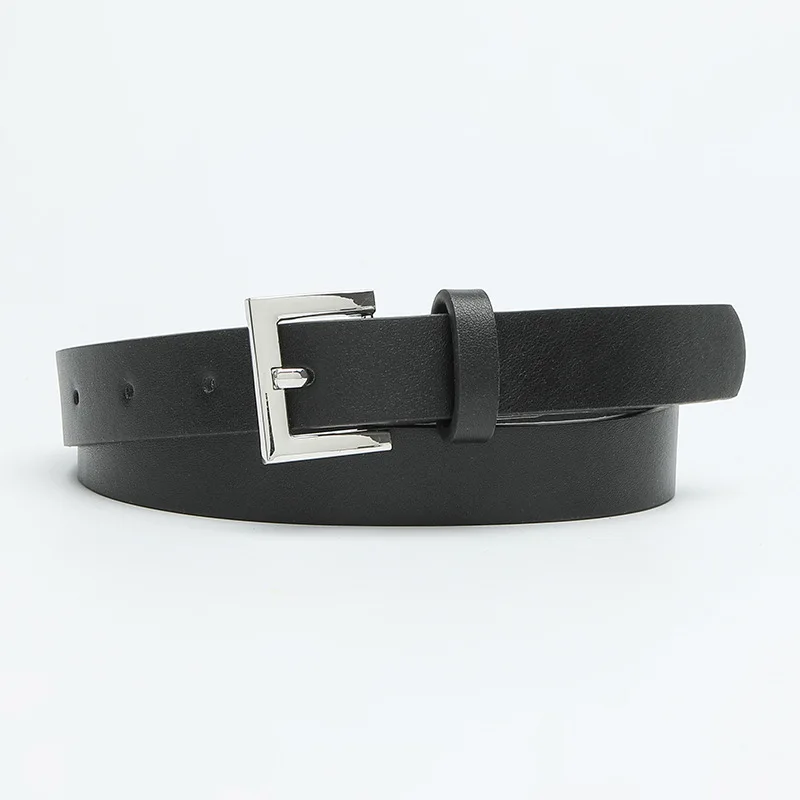 2023 New Fashion Belt Women Men Colorful PU Leather Material Square Alloy Metal Silver Pin Buckle Luxury Quality Low-Key Belt