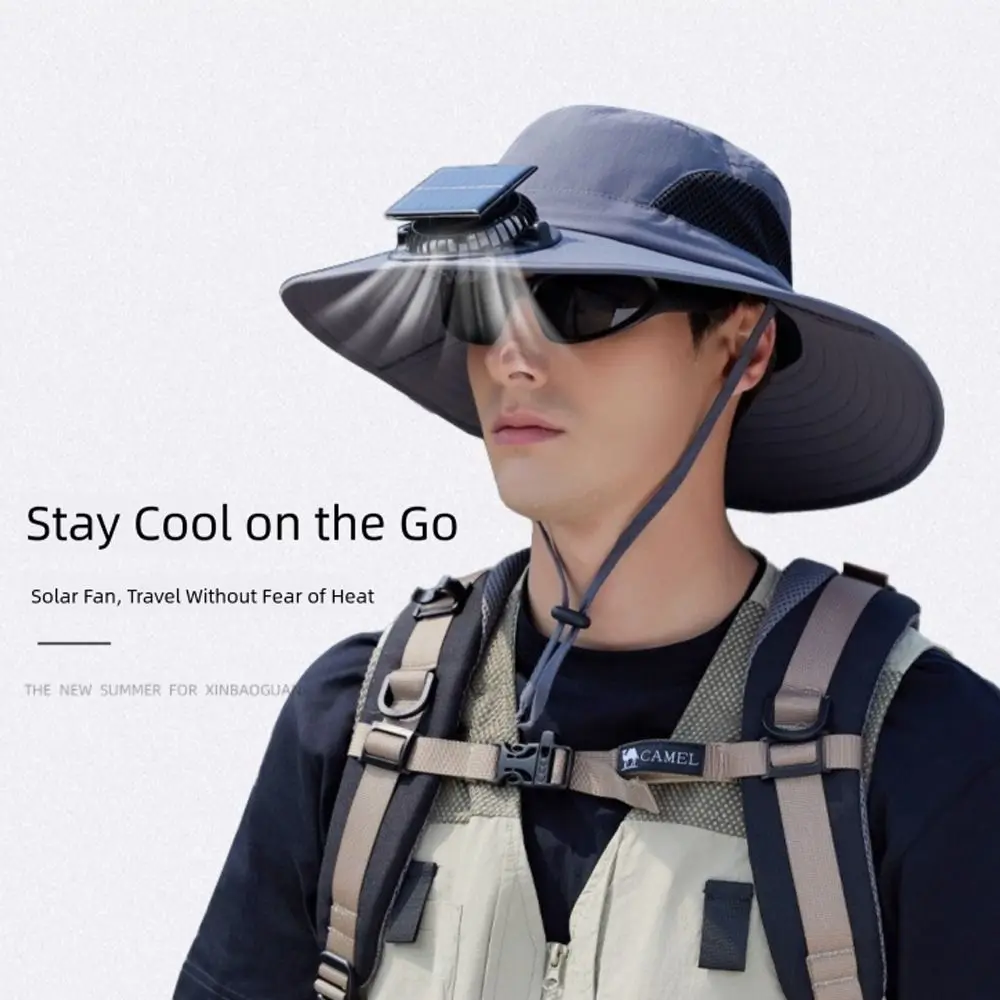 قبعة الشمس واسعة الحواف مع مراوح الطاقة الشمسية تبريد الهواء المضادة للأشعة فوق البنفسجية مروحة تبريد الهواء قبعة المشجعين الشمسية قبعة بحافة واسعة قبعة بحافة