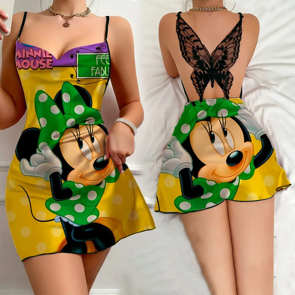 2024 Summer Popular Cartoon Women Sexy Woman Ruffled Edge Nightgowns Sleepwear for Women Sexy Style Disney Skirt Mickey Pattern