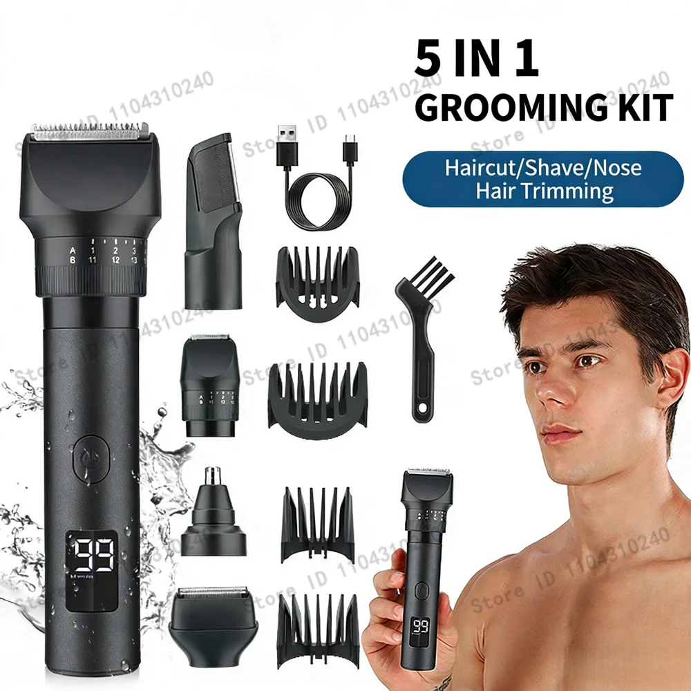 

Триммер для бороды для мужчин, мужской набор для ухода за бородой 5-в-1, профессиональная электрическая бритва с сеткой и машинки для стрижки волос, водонепроницаемая бритва для тела