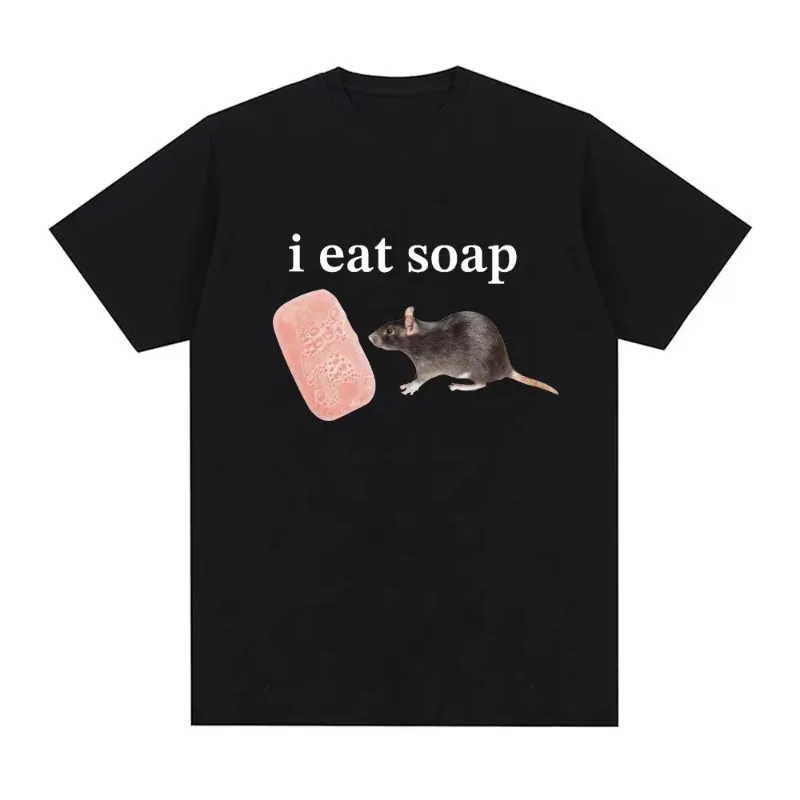 

Футболка I Eat Soap Rat с забавным мемом, мужская модная винтажная футболка с круглым вырезом и коротким рукавом, повседневные хлопковые футболки в стиле Харадзюку, уличная одежда