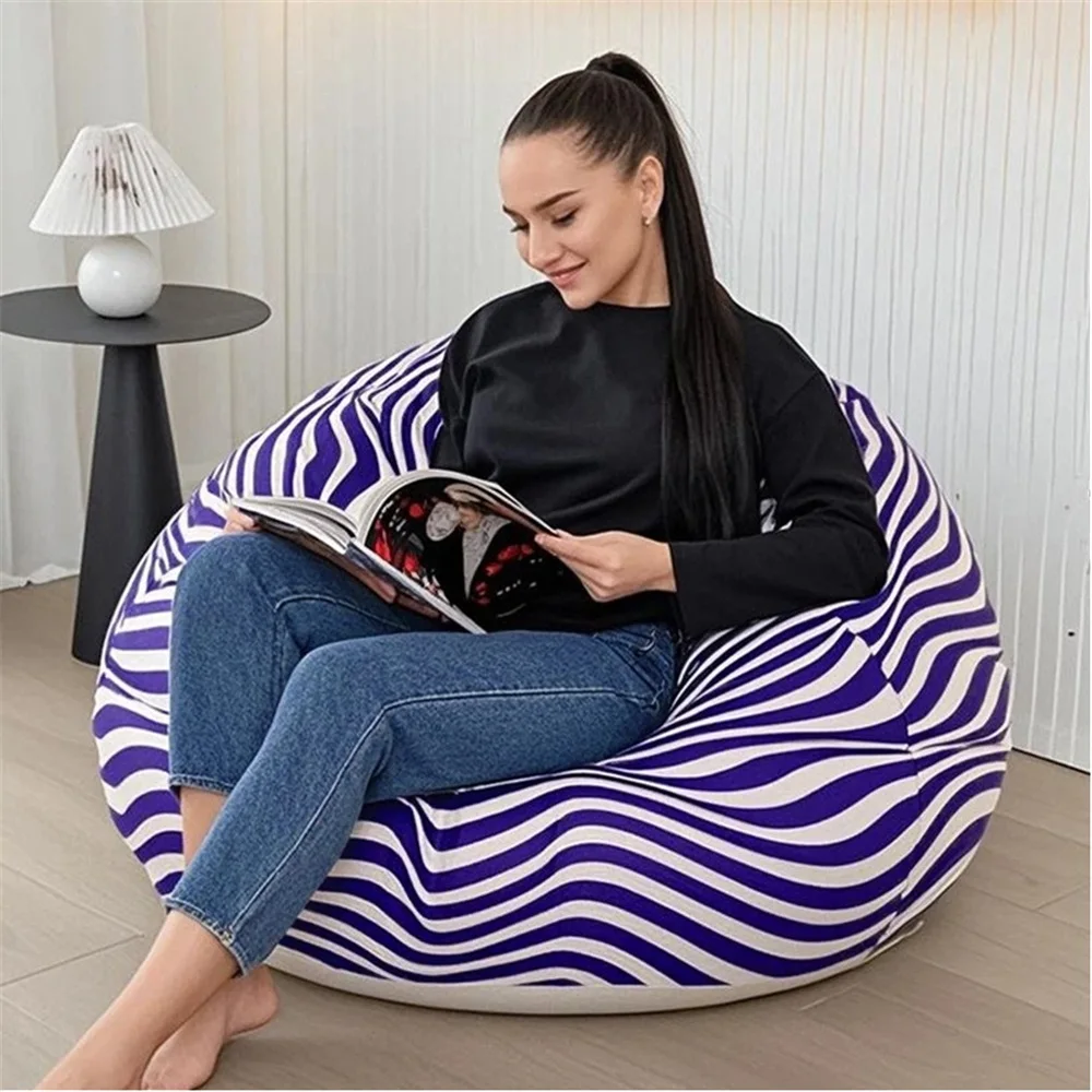 Portable Lazy Sofa Ball Shape Striped Inflatable Sofa for Outdoor Camping Picnic Comfortable Seat Cushion with Carry Bag - view 3
