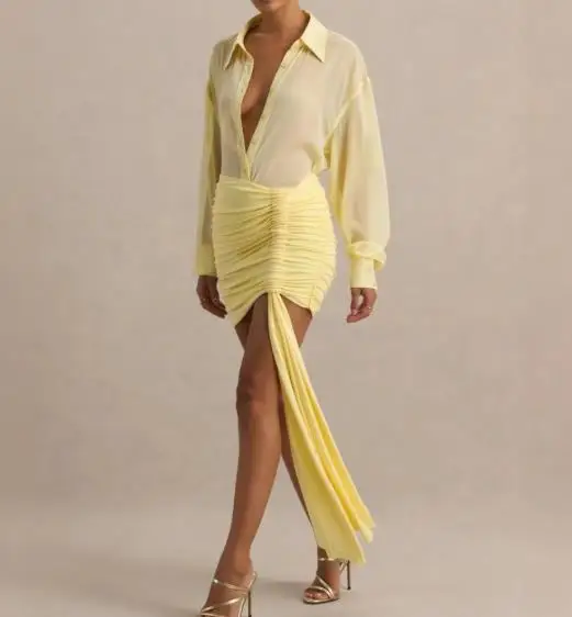 

Осенняя женская элегантная рубашка с длинным рукавом и мини-юбка с запахом на бедрах, комплект темпераментных женских модных юбок, наряды из двух предметов