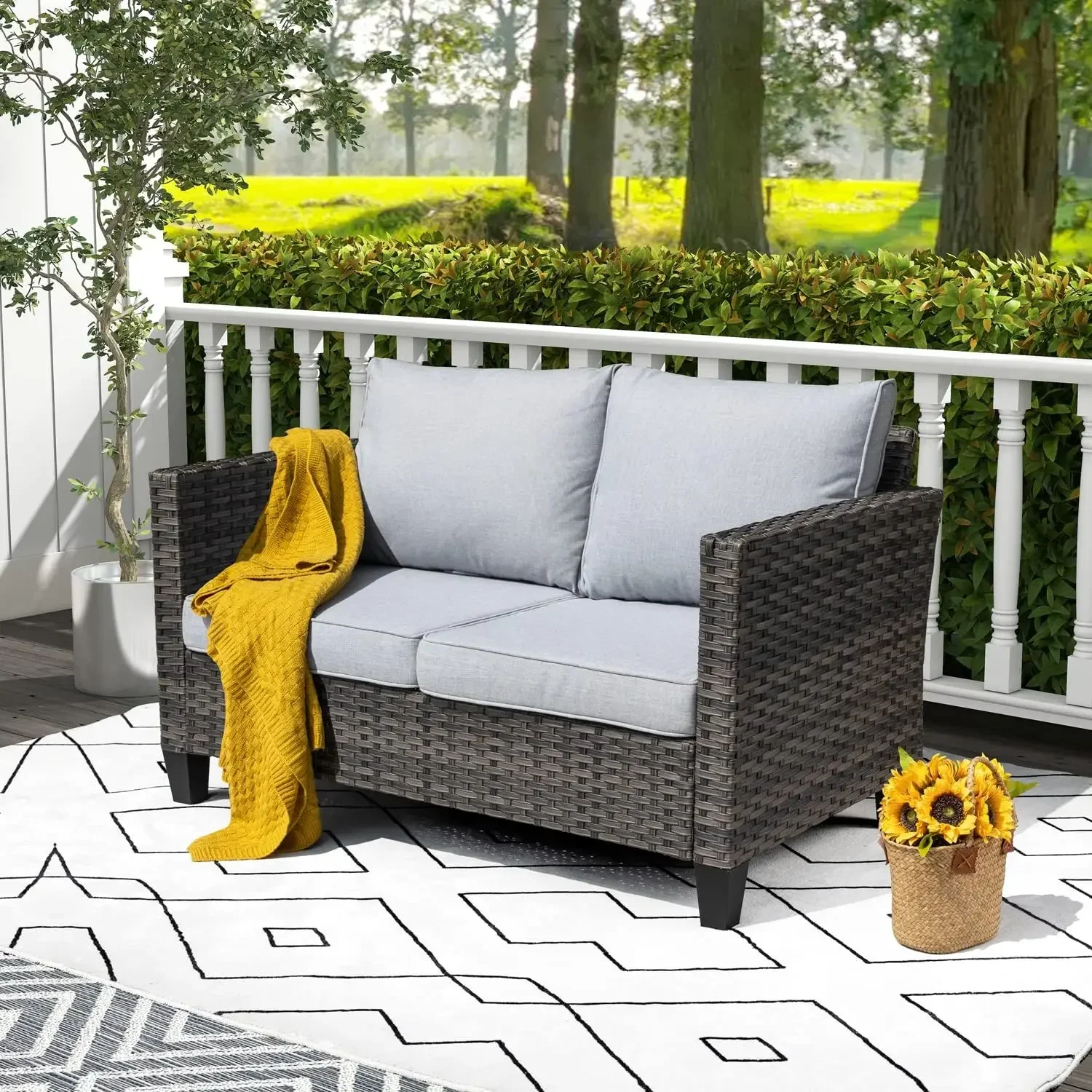 

Outdoor Furniture Loveseat Couch with Comfortable Cushions All Weather Wicker Rattan Patio Loveseat Sofa for Backyard Porch Deck