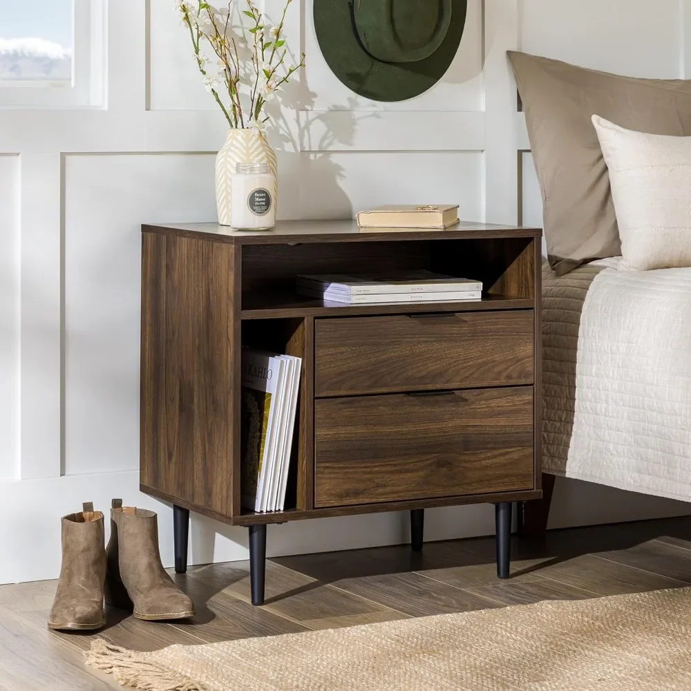 

Modern Wood Nightstand Side Table Bedroom Storage Drawer and Shelf Bedside End Table, 25 Inch, Dark Walnut