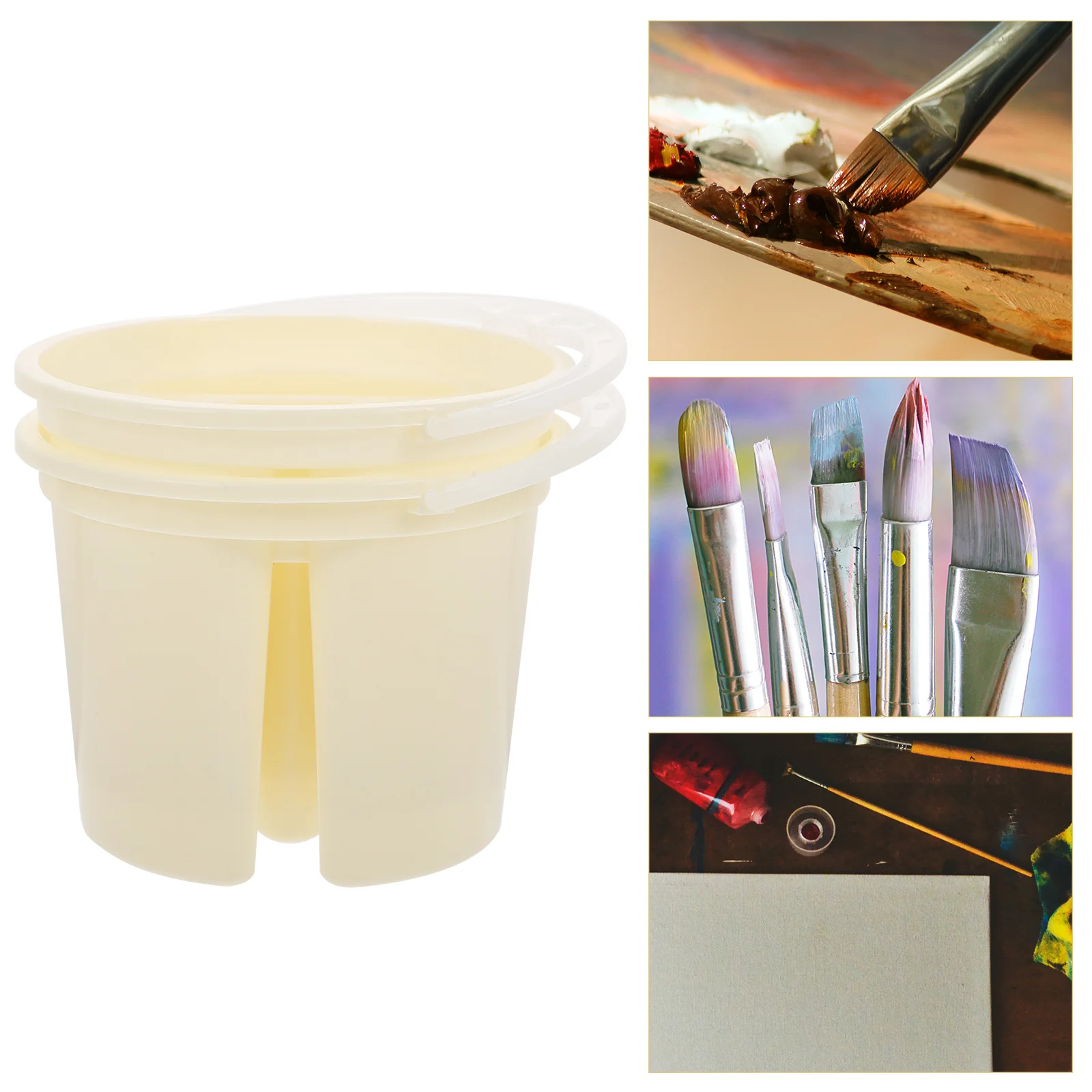 

2pcs Wash Brush Bucket Plastic Painting Buckets For Artists Smooth Handle Multi-Functional Color Mixing Basin Tool
