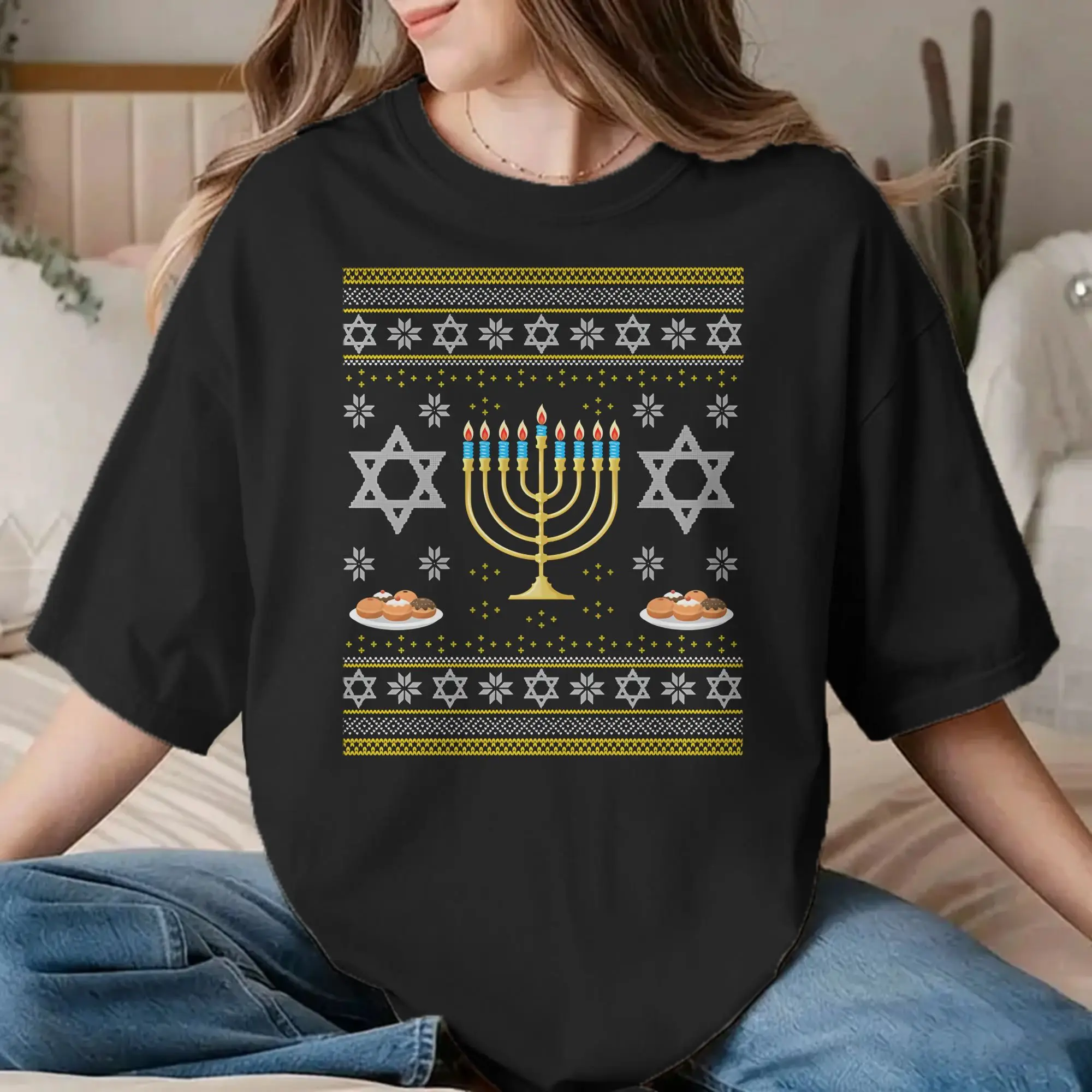 Men Women's Jewish Hanukkah T Shirts Menorah Candle Christmas Pure Cotton Clothing Short Sleeve O Neck Tees Plus Size T-Shirts
